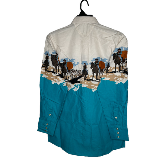 Panhandle Men's Cowboy Border Bright Turquoise Snap Shirt SMN2S02643