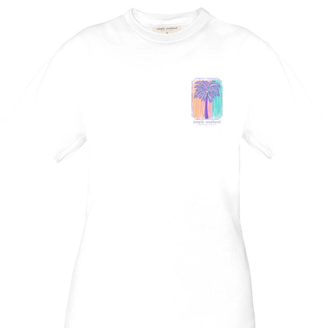 Simply Southern Ladies Multicolor Abstract Palm White T-Shirt SS-PALM-WHITE