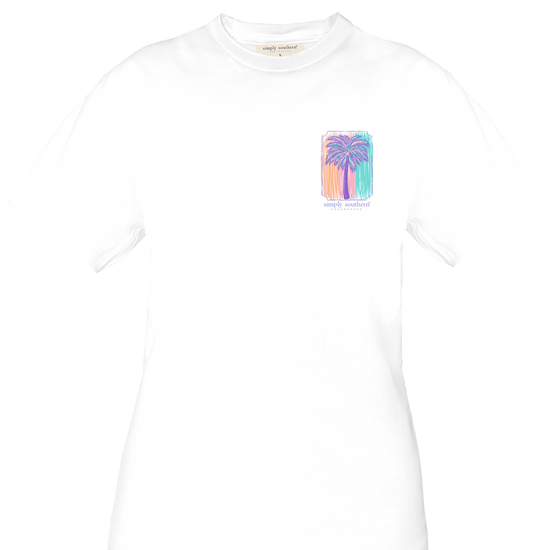 Simply Southern Ladies Multicolor Abstract Palm White T-Shirt SS-PALM-WHITE