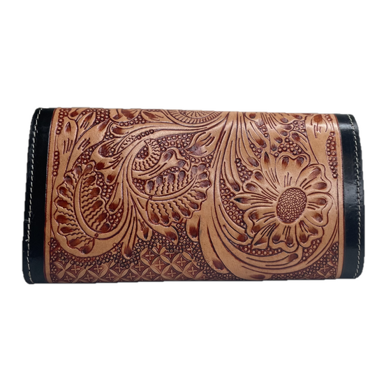 Western Fashion Accessories® Ladies Floral Embossed Brown Leather Wallet SVK-T061