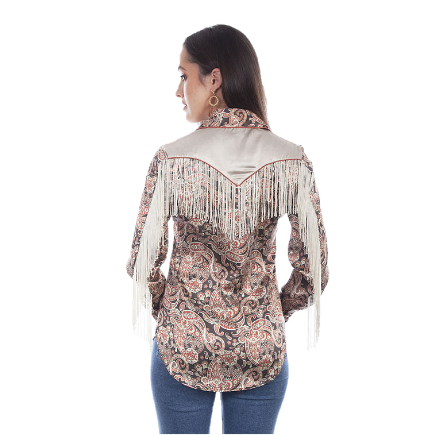 Scully® Ladies Brown Paisley Fringed Snap Down Shirt HC828