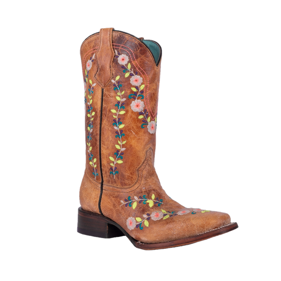 Circle G Girls Floral & Honey Embroidered Square Toe BootsT0161