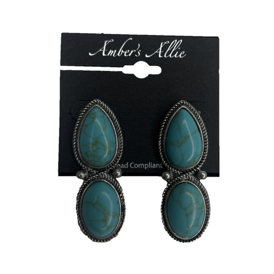 Amber's Allie® Ladies Turquoise Marble Silver Tear Drop Earrings T465