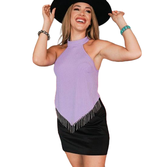 Lucky & Blessed Ladies Fringed Sleeveless Lavender Halter Top TO082-LVD