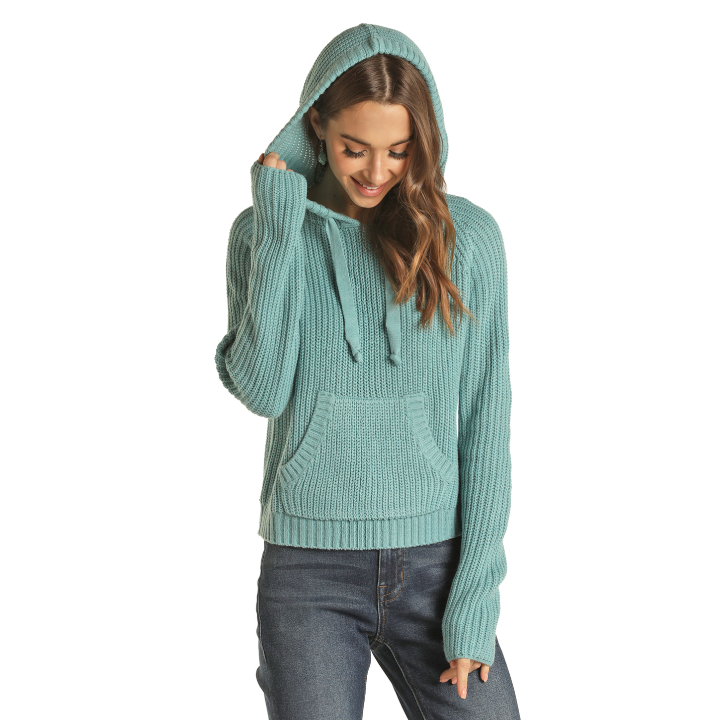 Rock & Roll Cowgirl® Ladies Knit Dusty Turquoise Hoodie 48H2343