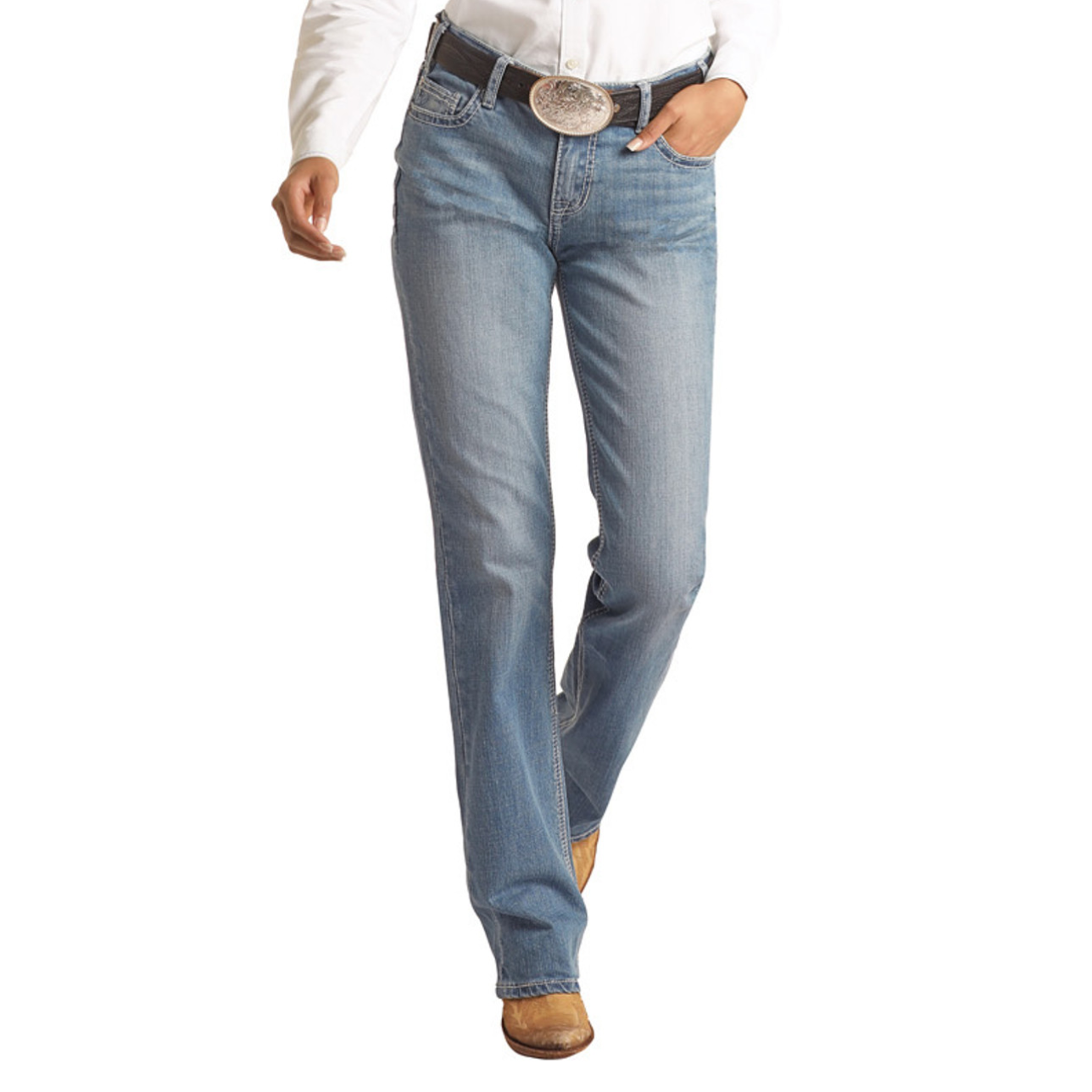 Rock & Roll Ladies Ivory Riding Boot Light Vintage Wash Jeans RRWD4RRZT5