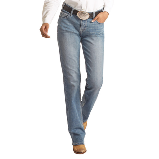 Rock & Roll Ladies Ivory Riding Boot Light Vintage Wash Jeans RRWD4RRZT5