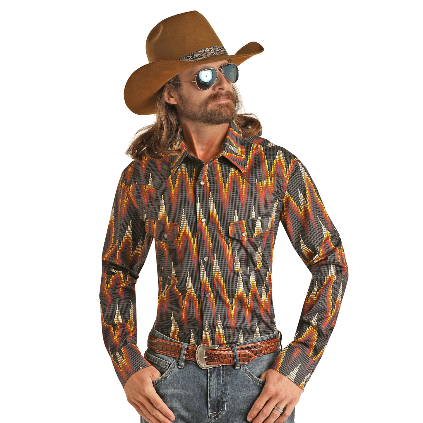 Rock & Roll Cowboy® Men's Black Digital Aztec Snap Shirt RRMSOSRZ7O-02