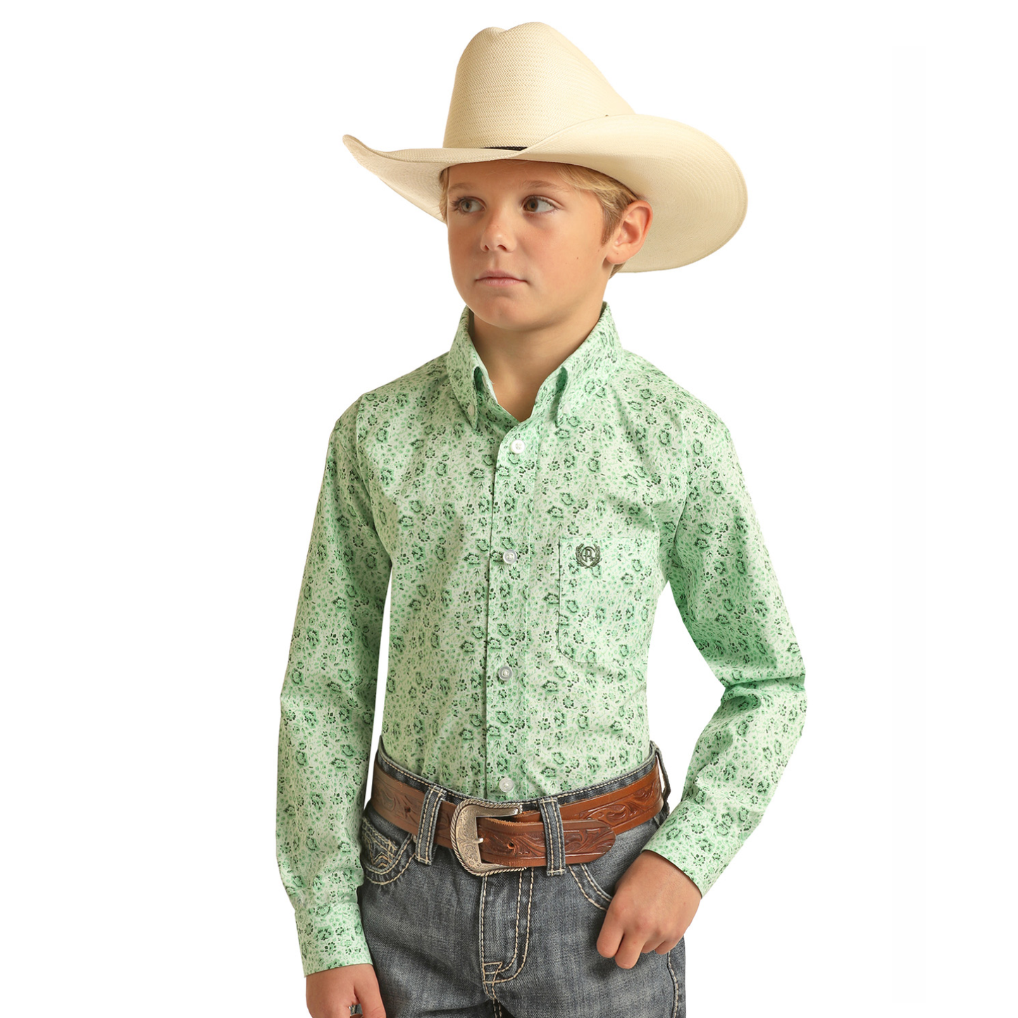 Panhandle® Youth Boy's Aqua Cotton Print Button Up Shirt PSBSODRZ6E-38