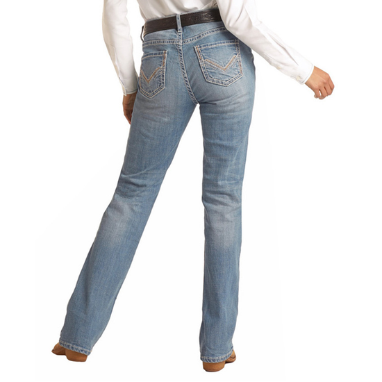 Rock & Roll Ladies Ivory Riding Boot Light Vintage Wash Jeans RRWD4RRZT5