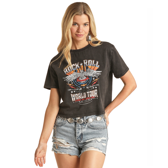 Rock & Roll® Ladies Boxy Eagle Graphic Black T-Shirt RRWT21RZNW