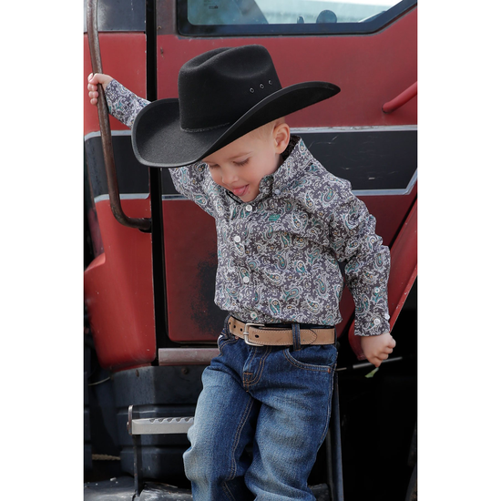 Load image into Gallery viewer, Cinch Infant Boy&amp;#39;s Grey Paisley Print Button Down Shirt MTW7062317
