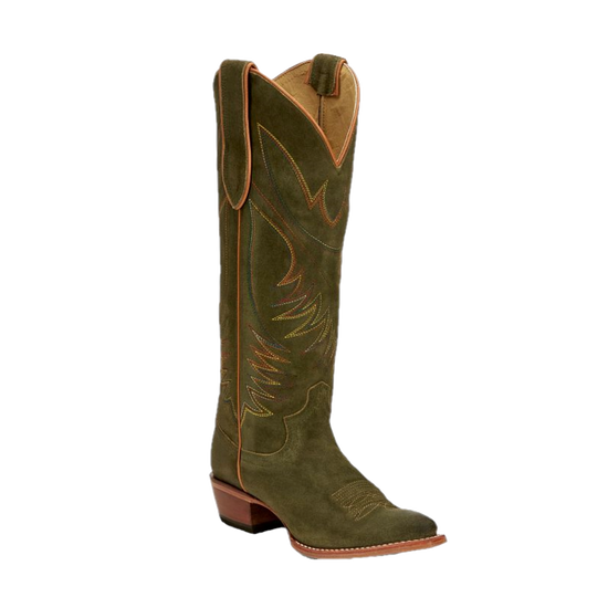 Justin Ladies Clara Olive Suede Leather Tall Western Boots VN4465