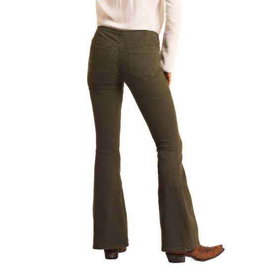 Load image into Gallery viewer, Rock &amp;amp; Roll Denim Ladies Olive Green Bargain Bell Jeans W1P6157
