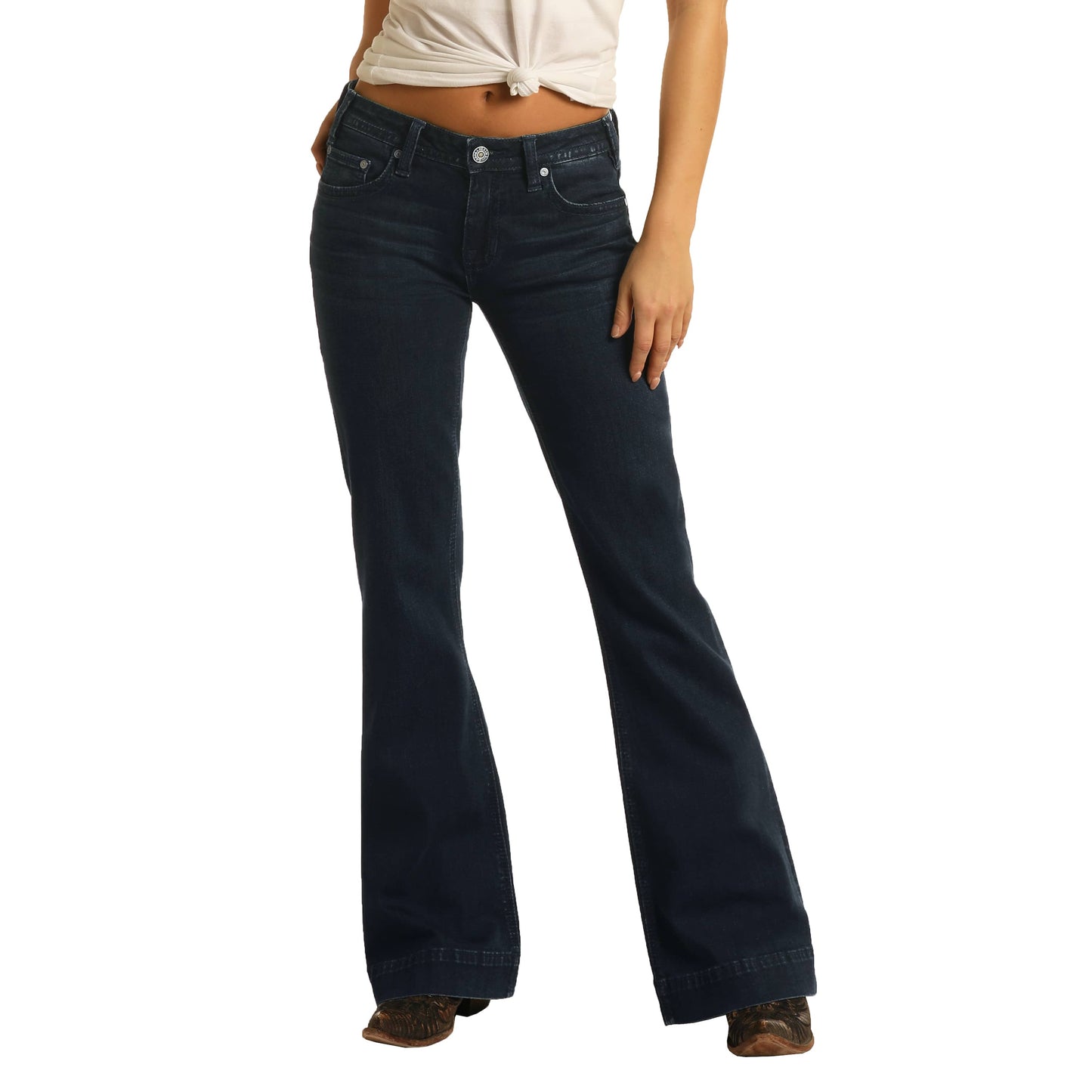 Rock & Roll Cowgirl Mid Rise Extra Stretch Dark Wash Jeans W8M4164