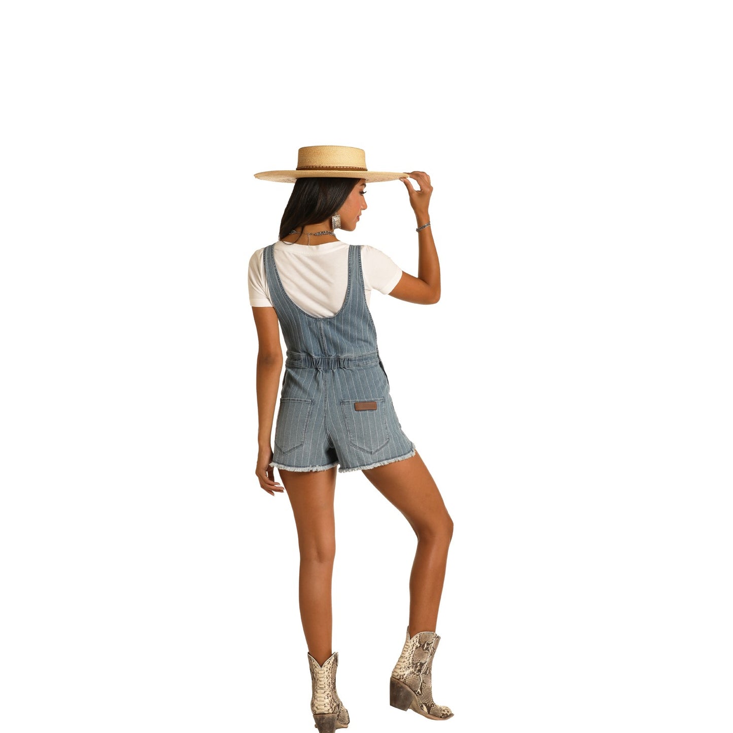 Rock & Roll Cowgirl Ladies Striped Denim Short Overalls WA9752 Wild