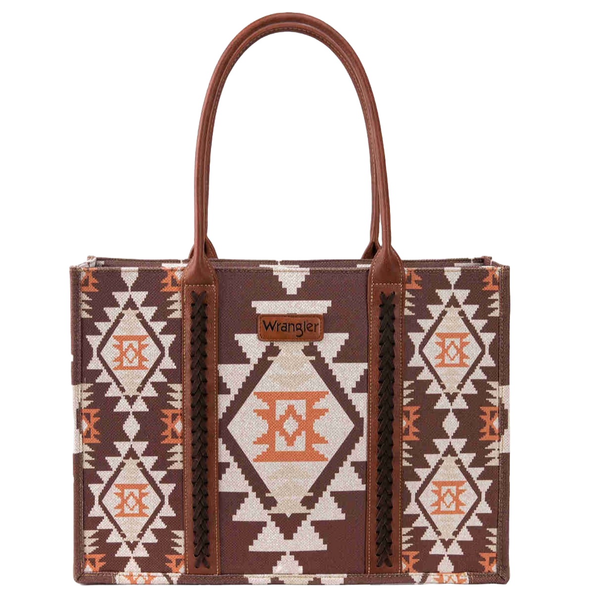 Wrangler Ladies Southwestern Dual Sided Canvas Coffee Brown Tote Bag WG2203-8119CF