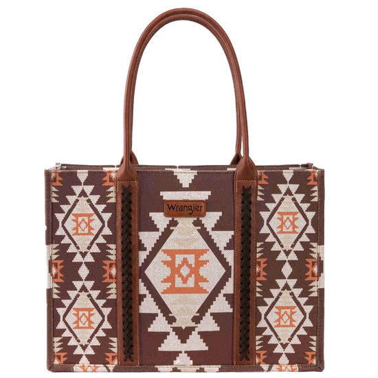 Wrangler Ladies Southwestern Dual Sided Canvas Coffee Brown Tote Bag WG2203-8119CF
