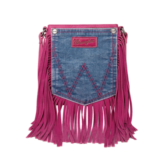 Wrangler Ladies Leather Fringe Denim Hot Pink Crossbody Bag WG44-8360HPK