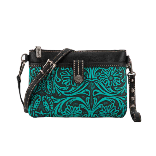 Wrangler Ladies Vintage Floral Black & Turquoise Crossbody Bag WG85-181BK