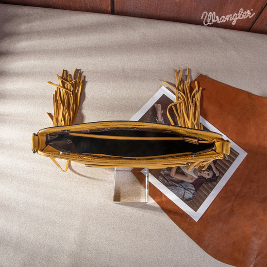 Wrangler Ladies Western Tooled Fringe Mustard Yellow Crossbody Bag WG110-G2010MST