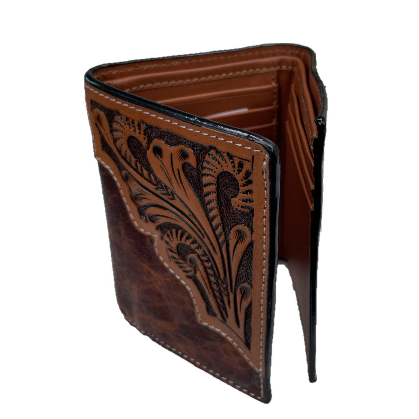 Load image into Gallery viewer, Ranger Belt Company® Floral Embossed Trifold Brown Leather Wallet WH-533T
