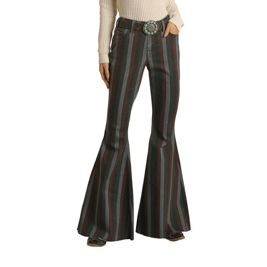 Rock & Roll Denim Ladies Multi Color Striped Bell Bottoms WHB1671
