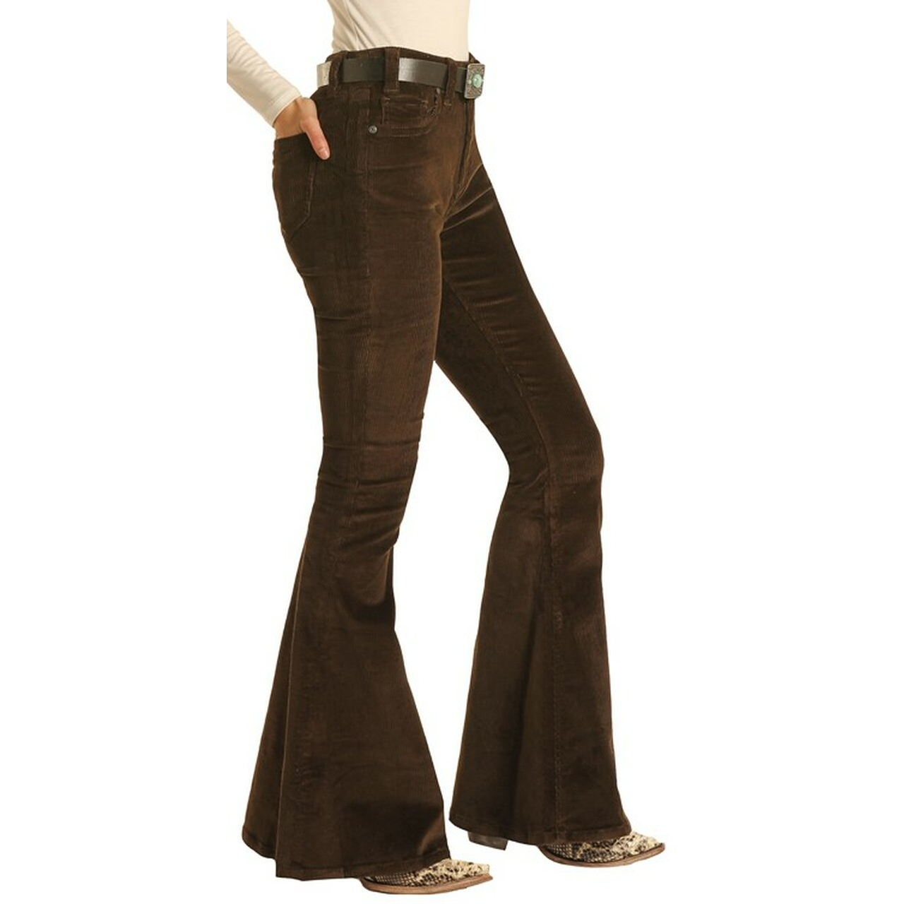Rock & Roll Cowgirl® Ladies Corduroy Dark Olive Bell Bottoms WHB7523