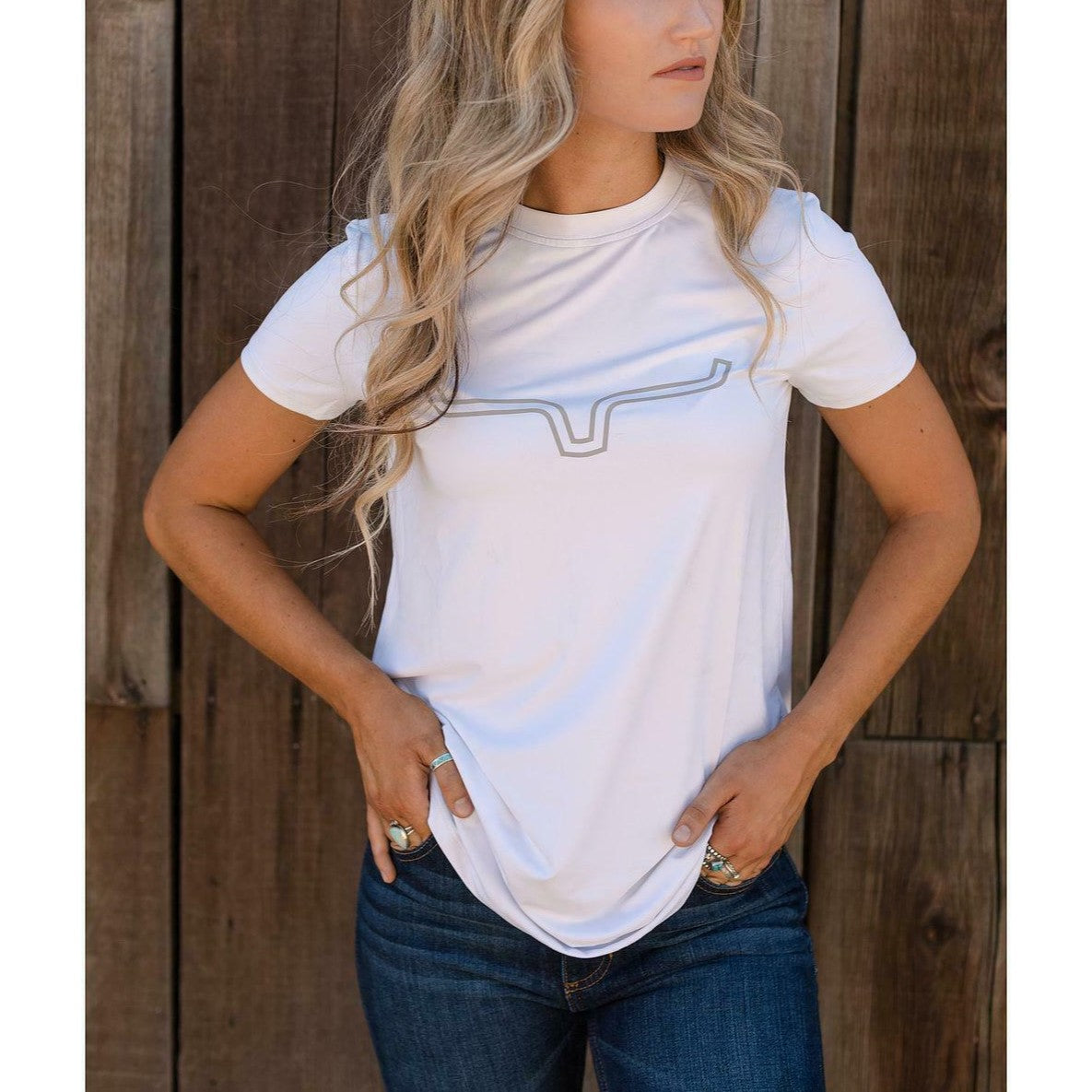 Kimes Ranch Ladies Outlier Tech White Short Sleeve T-Shirt OUTLIR-WHT