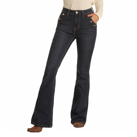 Rock & Roll Denim® Ladies High Rise Button Pocket Flare Jeans WHN2695