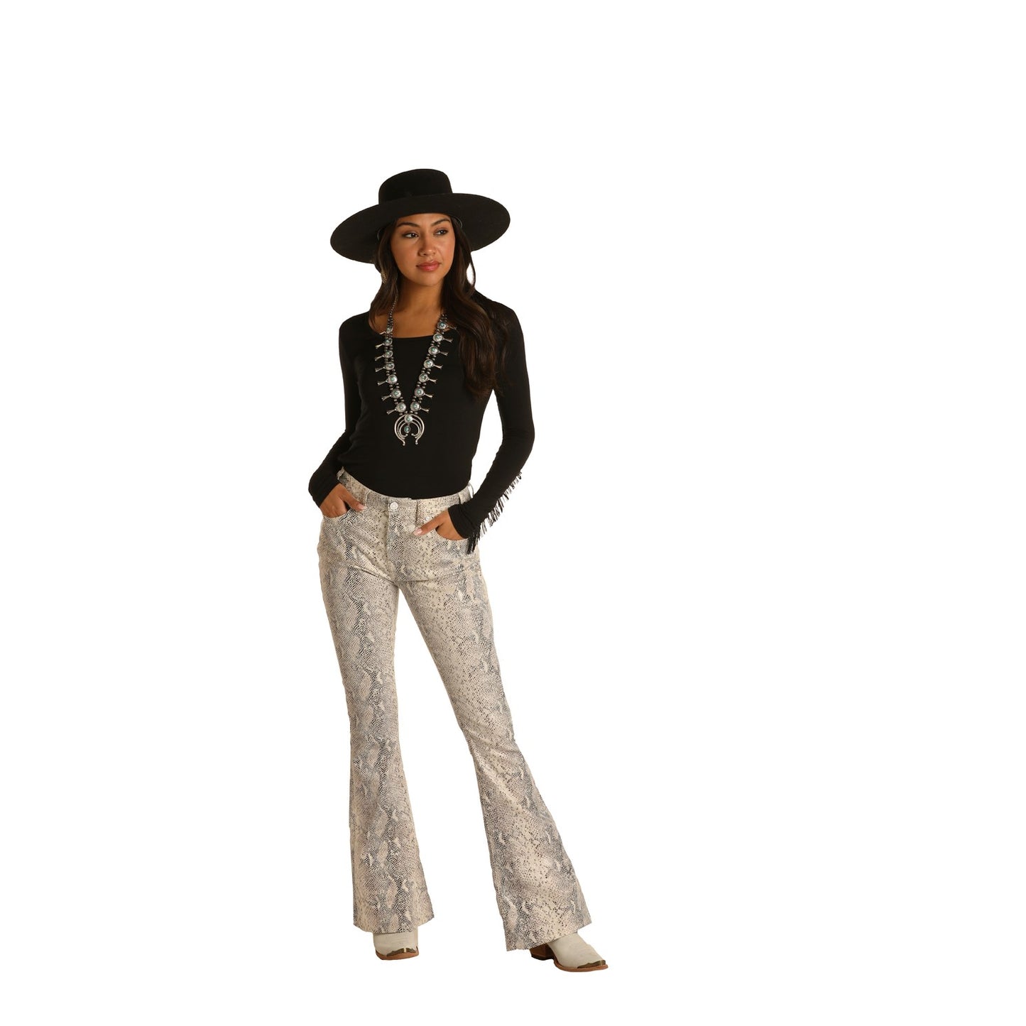 Rock & Roll Cowgirl® Ladies Snake Print High Rise Flare Jeans WHN6114