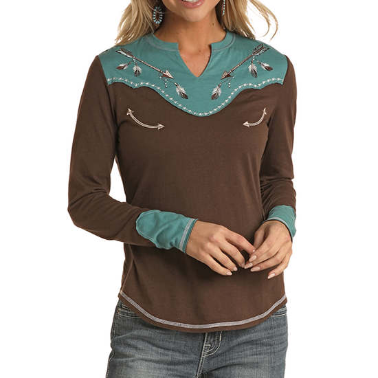 Panhandle White Label® Ladies Western Retro Chocolate Brown Shirt WLWT22R01D-20