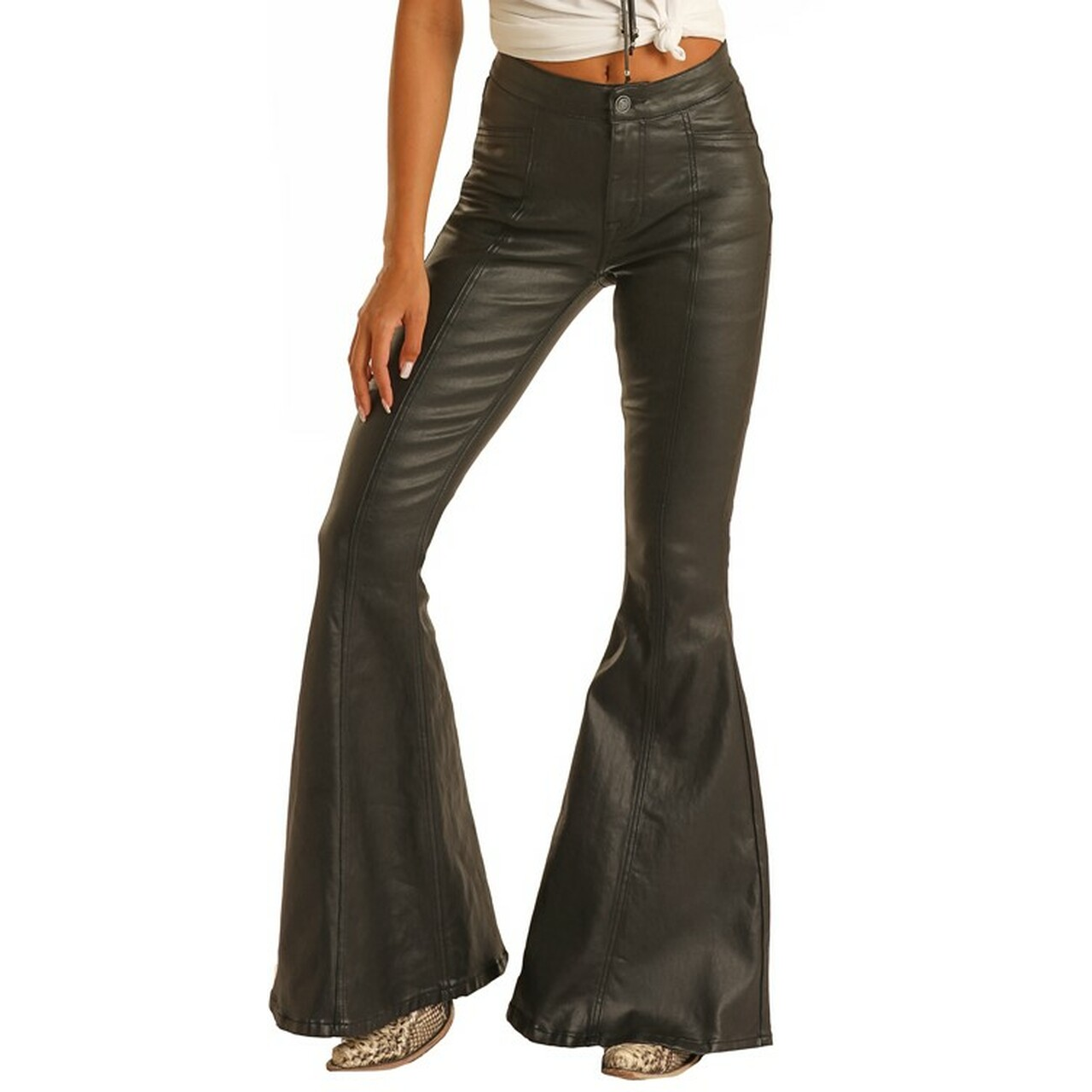 Rock & Roll Cowgirl® Ladies High Rise Leather Bell Bottom Jean WPB2664