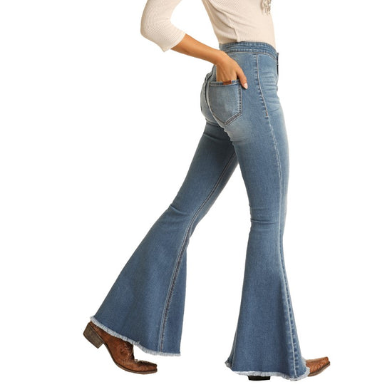 Rock & Roll Denim Ladies Bargain Bell Bottom High Rise Jeans WPB8177