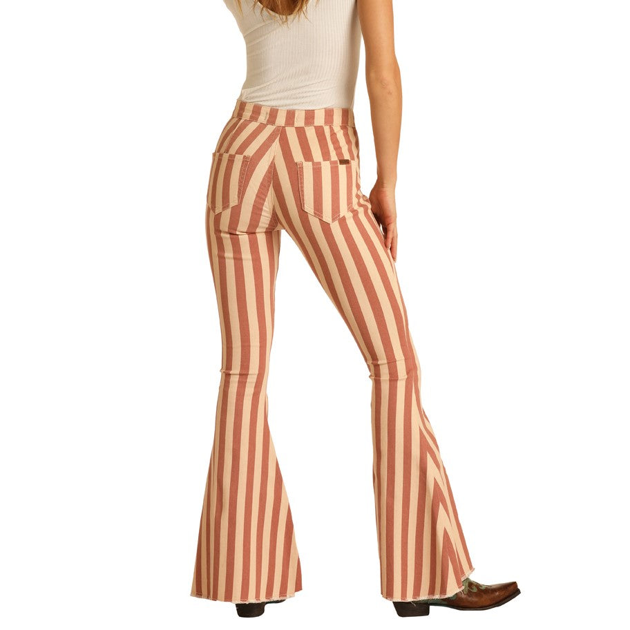 Rock & Roll Cowgirl Ladies Ivory Stripe Bell Bottom Jeans WPB8178