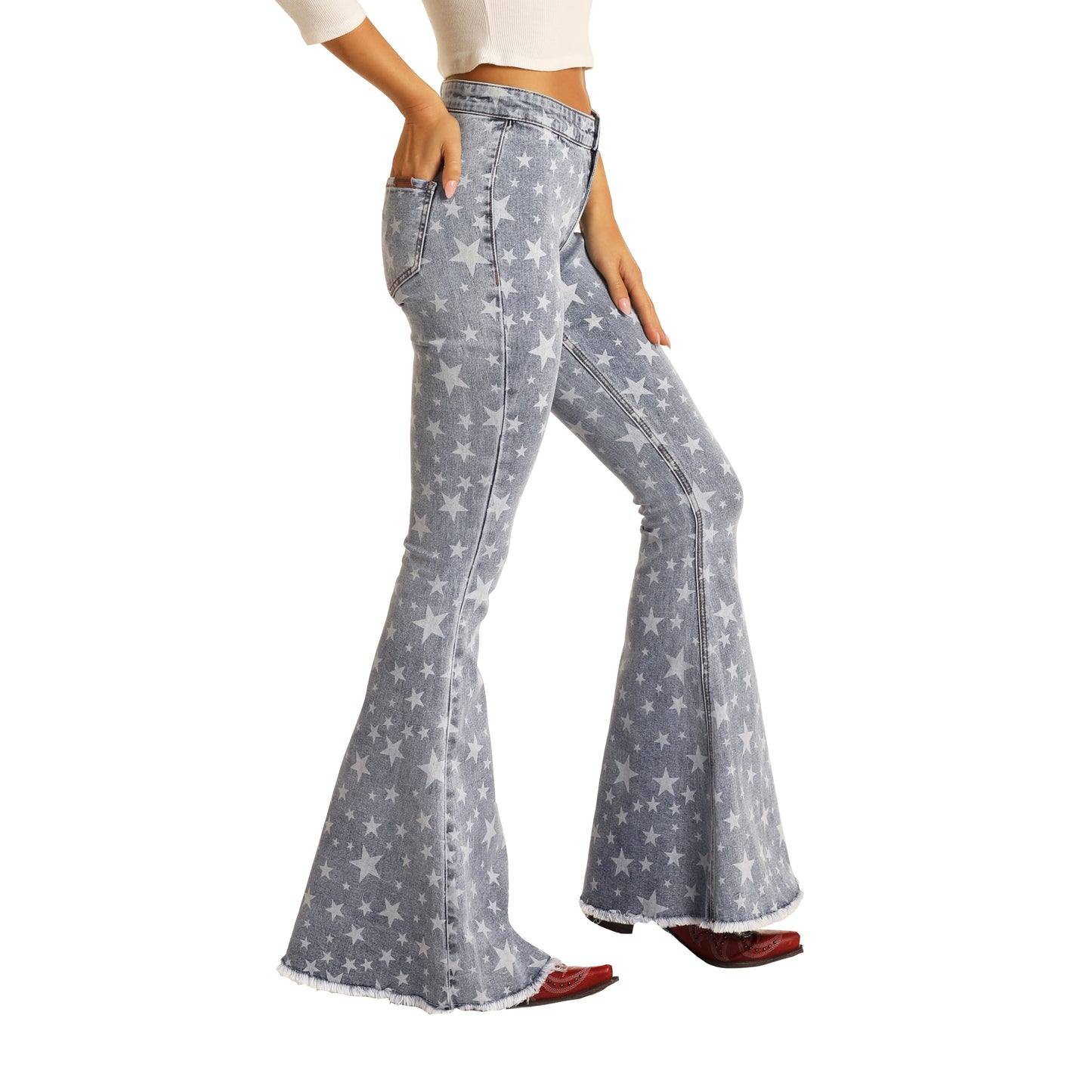 Rock & Roll Denim Ladies Star Print Bell Bottom Jeans WPB9759
