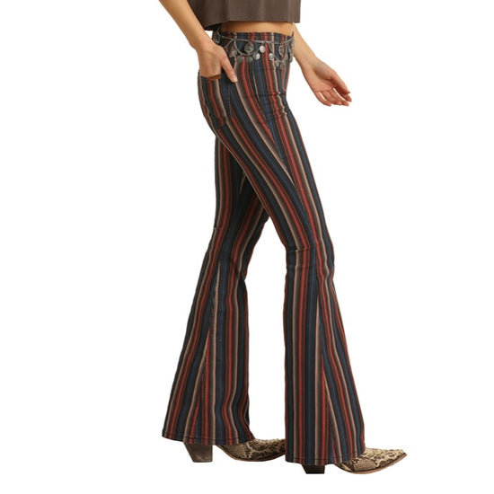 Rock & Roll Cowgirl Ladies Bargain Bell High Rise Stripe Jeans WPH1651