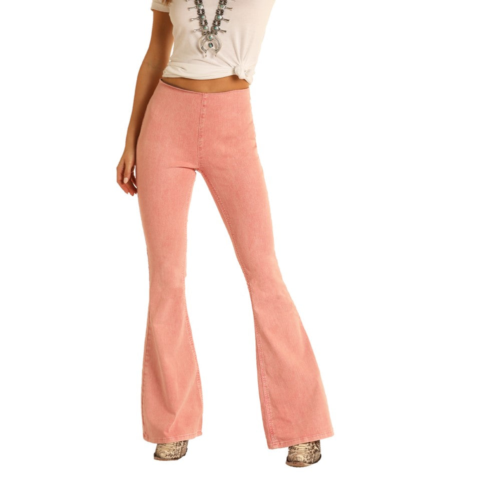 Rock & Roll Cowgirl Ladies High Rise Flare Coral Denim Jeans WPH8176