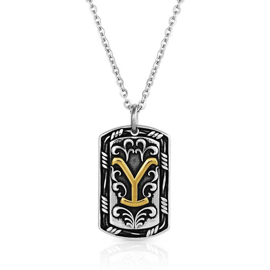 Load image into Gallery viewer, Montana Silversmith Yellowstone Strong Dog Tag Necklace YELNC5478
