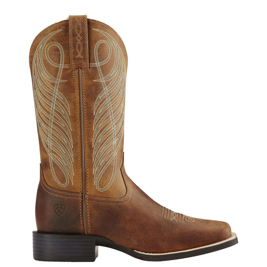 Ariat Ladies Round Up Wide Square Toe Powder Brown Boot 10018528 - Wild West Boot Store