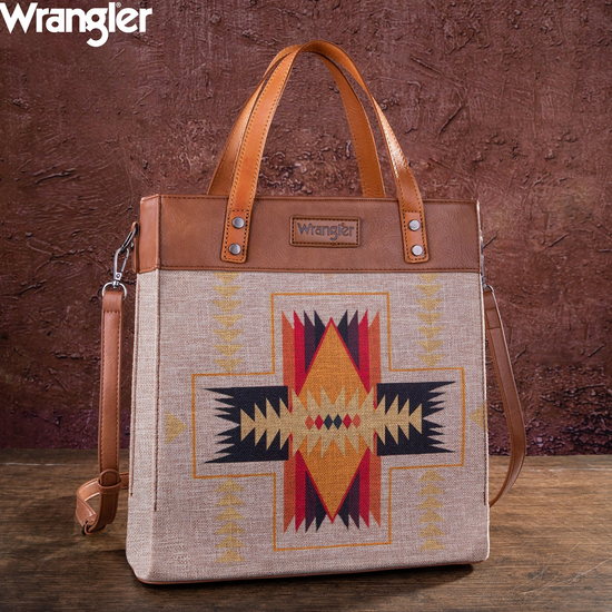 Wrangler Ladies Aztec Canvas Brown Tote Crossbody Bag WG54-8317AZ