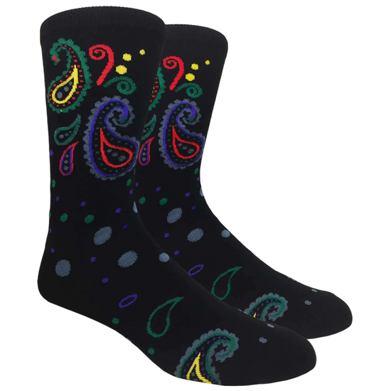 FineFit® Men's Cotton Black Paisley Novelty Socks