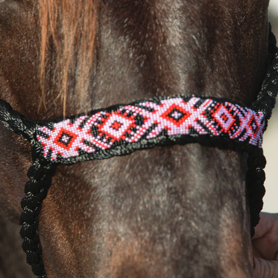 Professional's Choice Cowboy Braided Halter with 10' Lead Black/Pink
