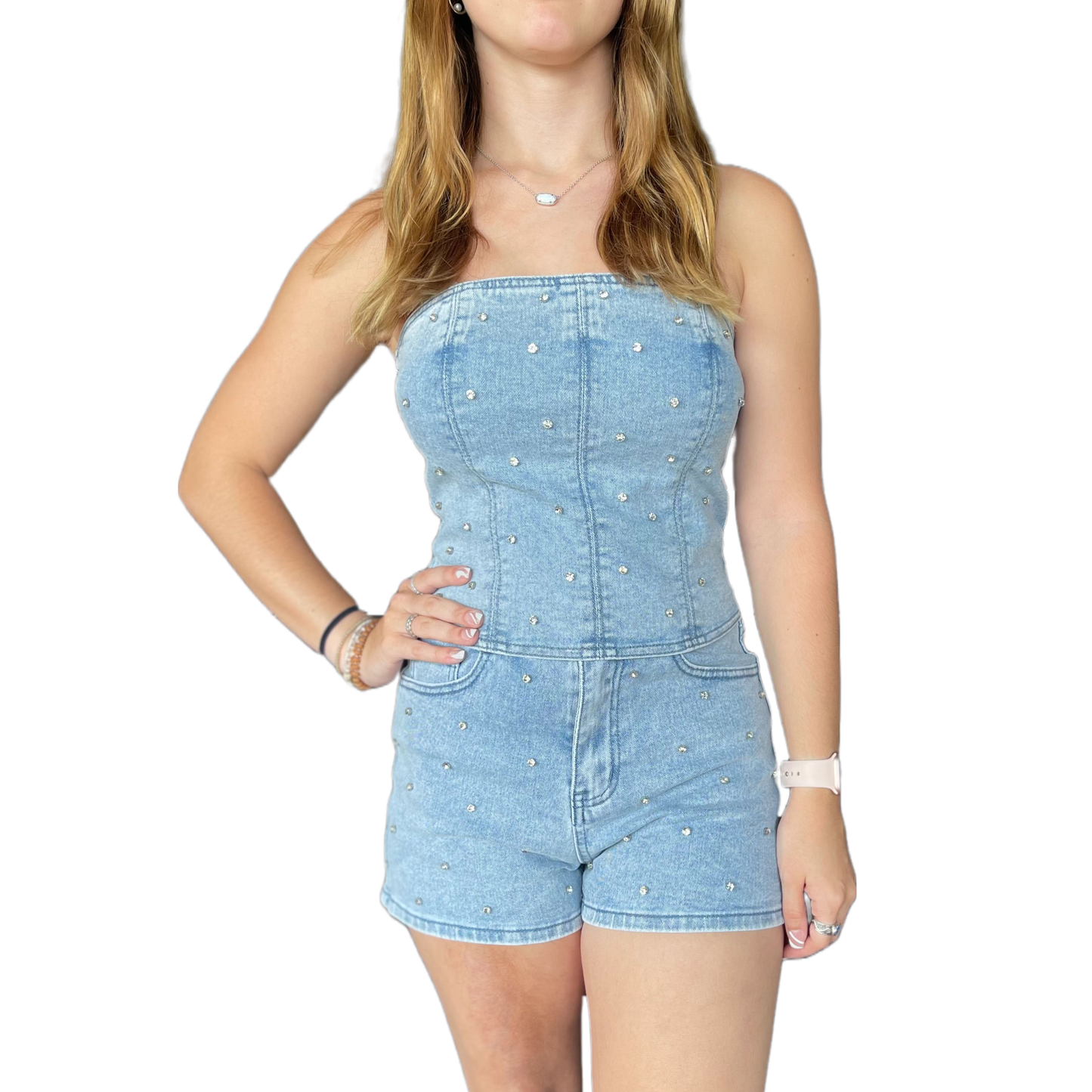 Veveret Ladies 2 Piece Light Wash Denim Set VP71584SET