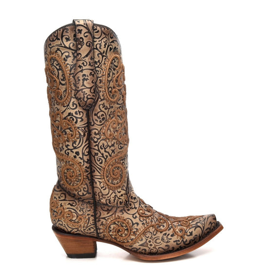 Corral Ladies Nude/Purple Embroidery Chameleon Sun Effect Boots C3360 - Wild West Boot Store