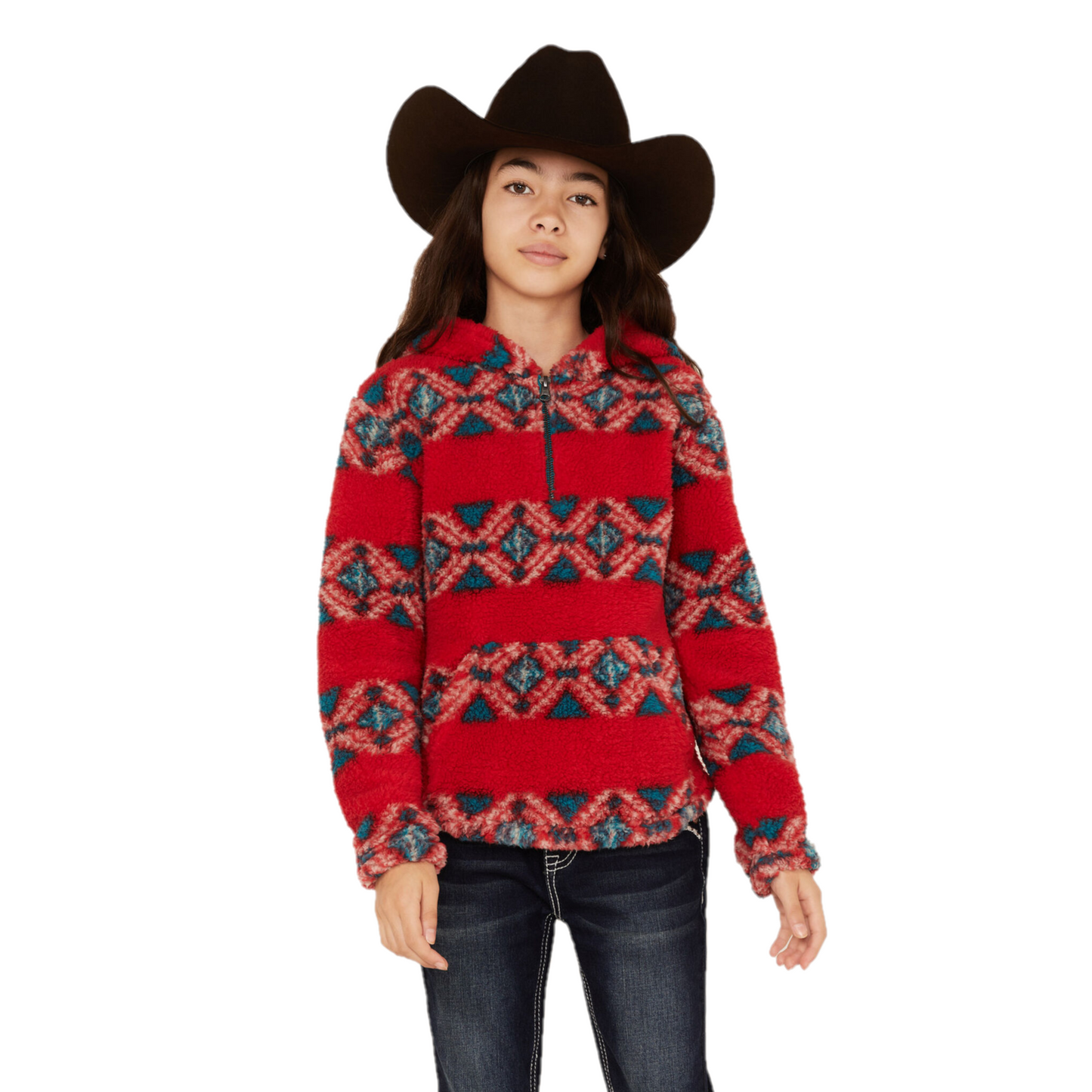 Cruel Denim® Girls Aztec Fleece Red Pullover CWK8470002