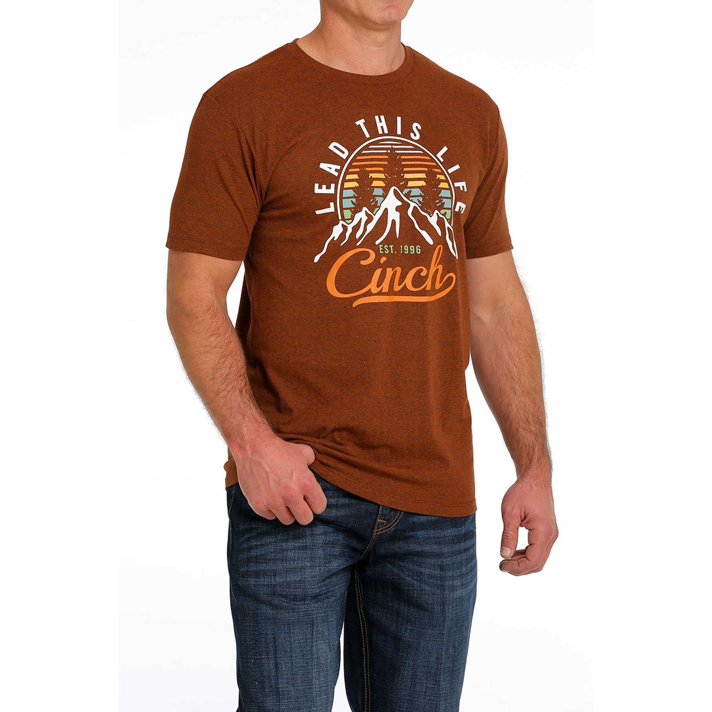 Cinch® Men's 'Lead This Life' Heather Orange Short Sleeve T-Shirt MTT1690522