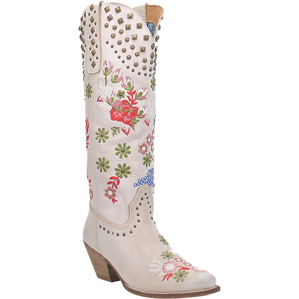 Dingo® Ladies Poppy White Western Floral Embroidered Boot DI732-WH