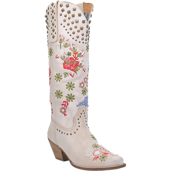 Dingo® Ladies Poppy White Western Floral Embroidered Boot DI732-WH