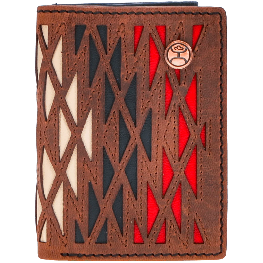 Hooey " Chapawee" Tri-fold Laser Cut Aztec Print Wallet HTF012-CRRD